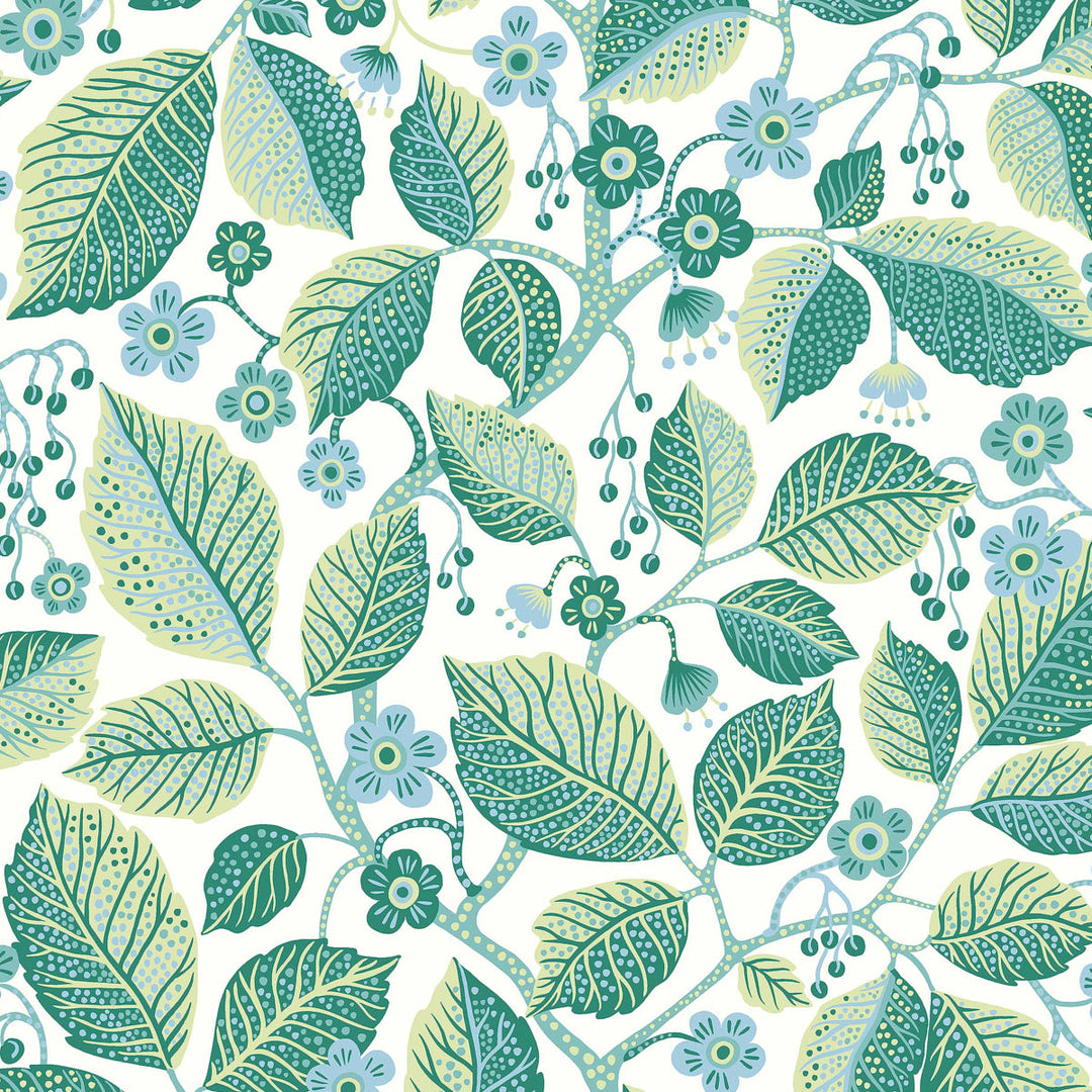Schumacher Wallcovering Elm Tree - Blue And Green