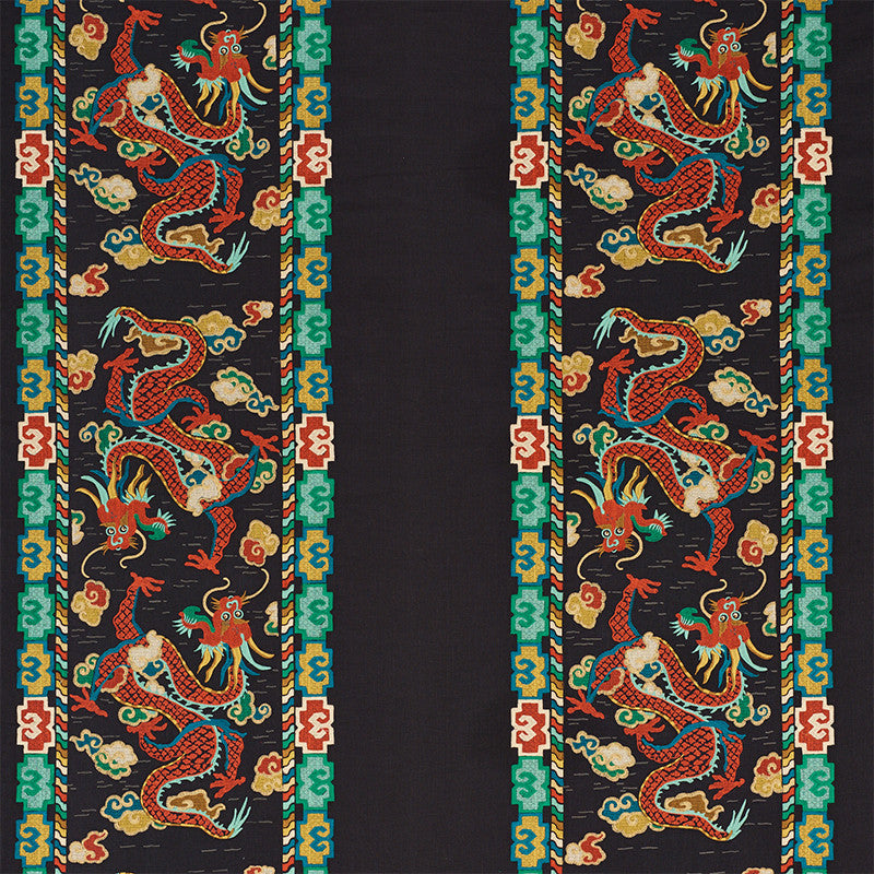 Lotan Dragon Embroidery Black 78090 by Schumacher Fabric Schumacher Fabric Lotan Dragon Embroidery Black 78090Fabric LINEN 65% INDIA </p><p>Repeat: H: HORZ. 26 1/2" (67CM) , V: VERT. 30" (76CM) 58.5 - Fabric Carolina -