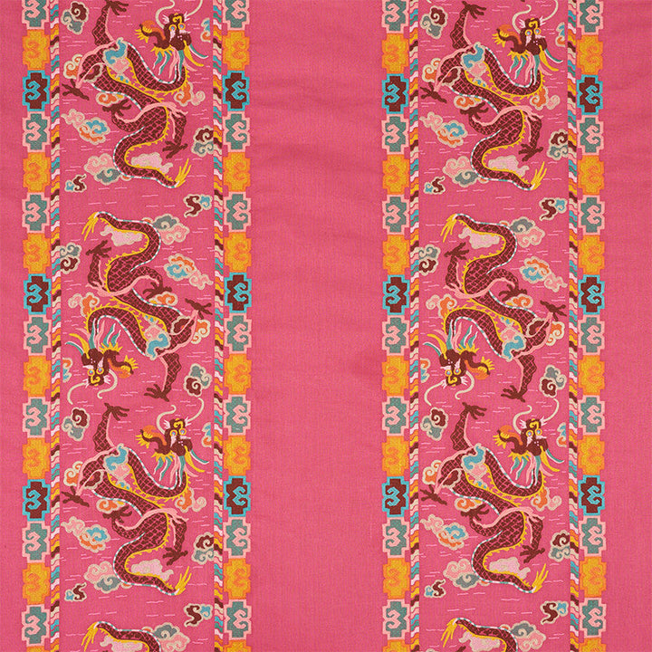 Lotan Dragon Embroidery Pink 78092 by Schumacher Designer Fabric FIRE BREATHER LINEN 65% POLYESTER 35% INDIA </p><p>Repeat: Horizontal: 26 1/2" (67CM) and Vertical: 30" (76CM) 58.5 - Swanky Fabrics -
