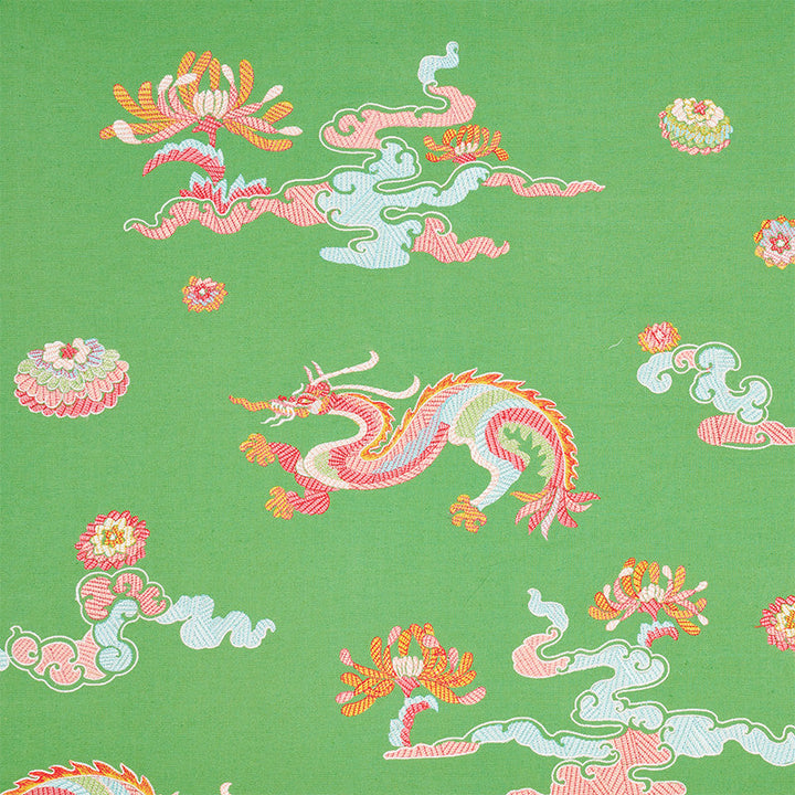Hanlun Dragon Embroidery Green 78112 by Schumacher Fabric Schumacher Fabric Hanlun Dragon Embroidery Green 78112Fabric LINEN 80% INDIA </p><p>Repeat: H: HORZ. 52 1/4" (133CM) , V: VERT. 30 1/4" (77CM) 52.25 - Fabric Carolina -