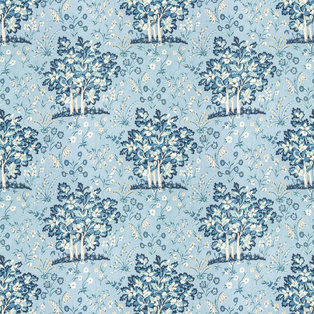 7813-2 Medieval Garden Ocean by Bassett Mcnab Designer Fabric BASSETT MCNAB SIGNATURE 100%LIN USA Horizontal: 27 and Vertical: 25.25 54 in - Swanky Fabrics -