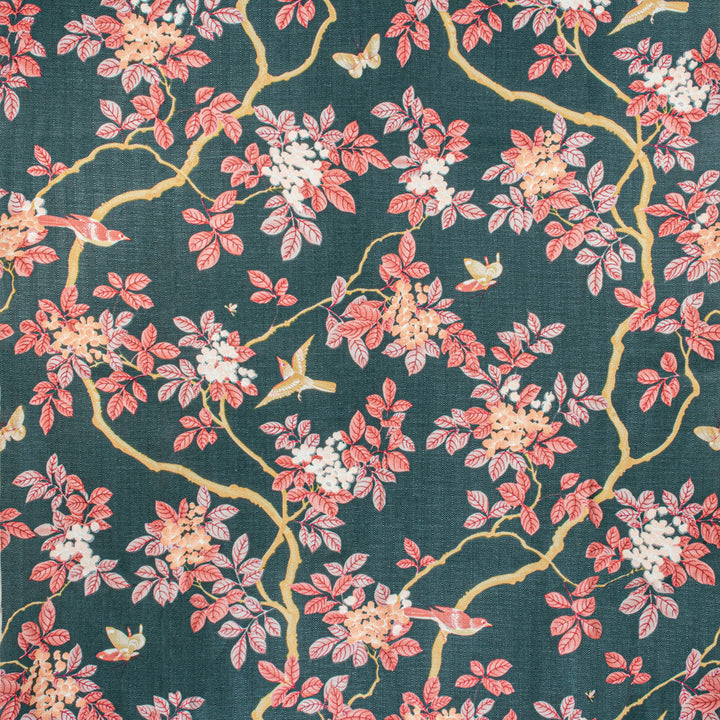 7814-10 Birds And Butterfly Herringbone Nightfall by Bassett Mcnab Designer Fabric BASSETT MCNAB ORIGINS 100%LIN USA Horizontal: 48 and Vertical: 49 48 in - Swanky Fabrics -
