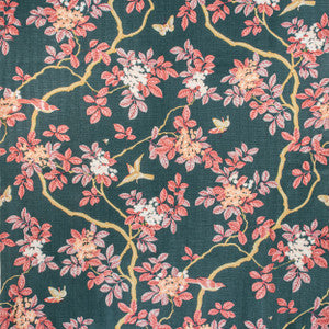 Bassett Mcnab Fabric 7814-10 Birds And Butterfly Herringbone Nightfall