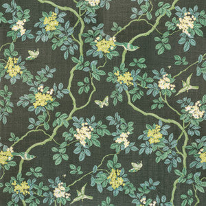 Bassett Mcnab Fabric 7814-15 Birds And Butterfly Herringbone Woodland