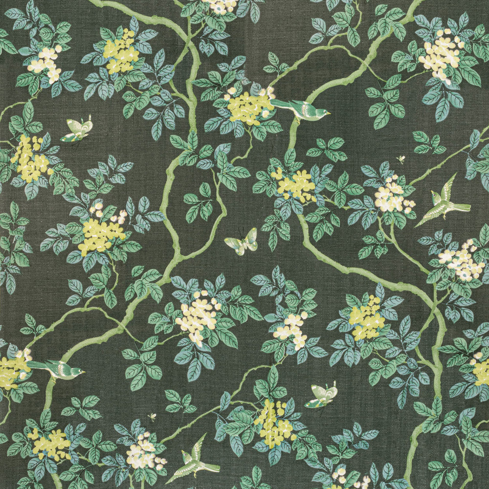 7814-15 Birds And Butterfly Herringbone Woodland by Bassett Mcnab Designer Fabric BASSETT MCNAB ORIGINS 100%LIN USA FLAME RETARDANT-U.F.A.C. CLASS 1 CATB 117-2013 WYZENBEEK 18 000 DOUBLE RUB WEAR TEST (HEAVY DUTY) Horizontal: 48.000 and Vertical: 49.000 48 in - Swanky Fabrics -