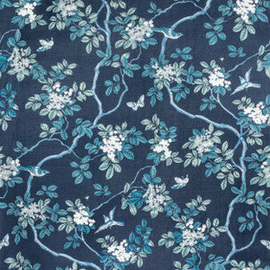 Bassett Mcnab Fabric 7814-44 Birds And Butterfly Herringbone Riptide
