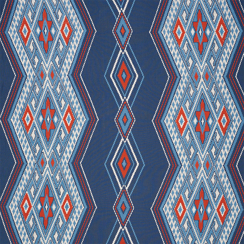 Bayeta Embroidery Blue & Red 78150 by Schumacher Designer Fabric TRUE WEST See Sample INDIA - </p><p>Repeat: Horizontal: 26 1/4" (67CM) and Vertical: 15 1/2" (39CM) 54" (137CM) - Swanky Fabrics -