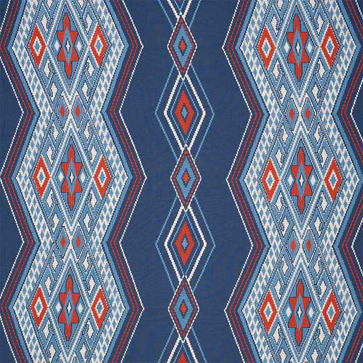 Bayeta Embroidery Blue & Red 78150 by Schumacher Designer Fabric TRUE WEST LINEN 70% POLYESTER 30% INDIA </p><p>Repeat: Horizontal: 26 1/4" (67CM) and Vertical: 15 1/2" (39CM) 54 - Swanky Fabrics -
