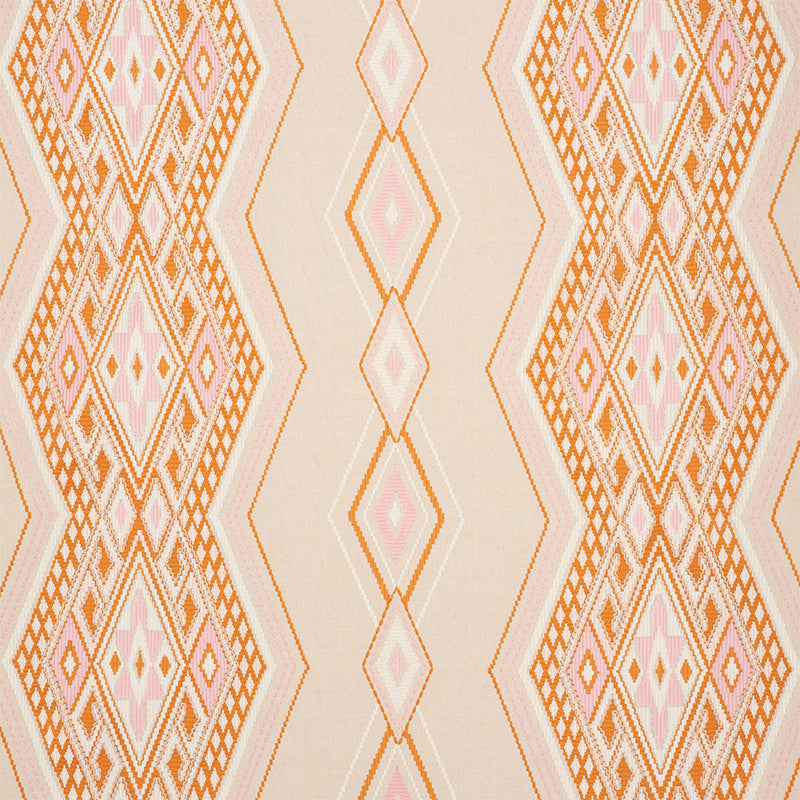 Bayeta Embroidery Pink & Orange 78151 by Schumacher Designer Fabric TRUE WEST LINEN 70% POLYESTER 30% INDIA </p><p>Repeat: Horizontal: 26 1/4" (67CM) and Vertical: 15 1/2" (39CM) 54 - Swanky Fabrics -