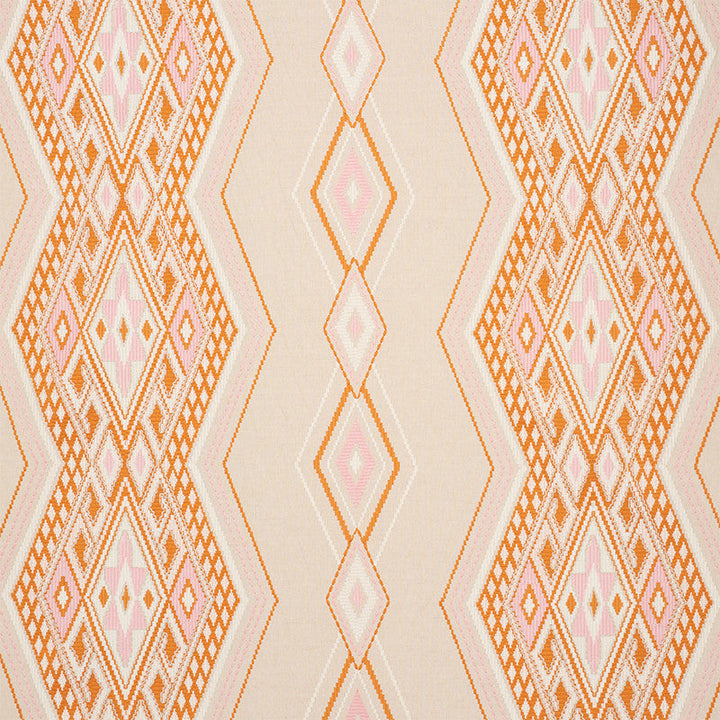 Bayeta Embroidery Pink & Orange 78151 by Schumacher Designer Fabric TRUE WEST LINEN 70% POLYESTER 30% INDIA </p><p>Repeat: Horizontal: 26 1/4" (67CM) and Vertical: 15 1/2" (39CM) 54 - Swanky Fabrics -