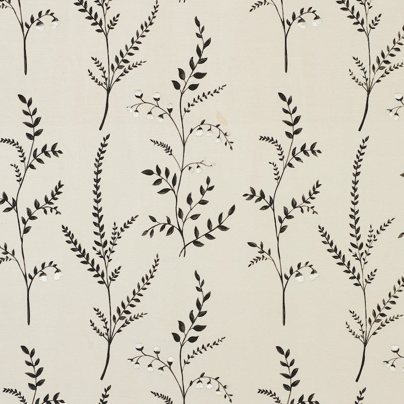 Cynthia Embroidered Print Black 78352 by Schumacher Designer Fabric EXQUISITE EMBROIDERIES See Sample INDIA - </p><p>Repeat: Horizontal: 17" (43CM) and Vertical: 16 1/4" (41CM) 51 1/4" - Swanky Fabrics -