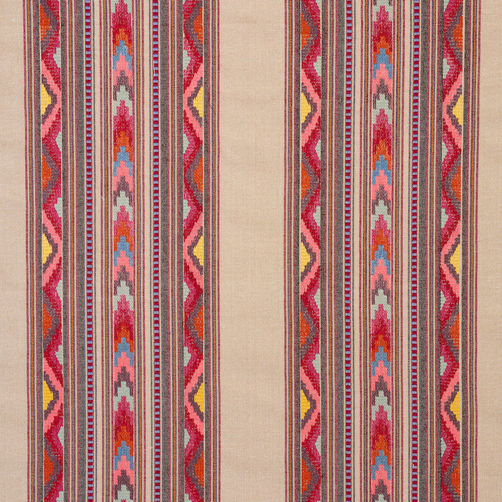 Zarzuela Stripe Embroidery Multi 78392 by Schumacher Designer Fabric EXQUISITE EMBROIDERIES See Sample INDIA - </p><p>Repeat: Horizontal: 13 1/4" (34CM) and Vertical: 7 7/8" (20CM) 53" - Swanky Fabrics -