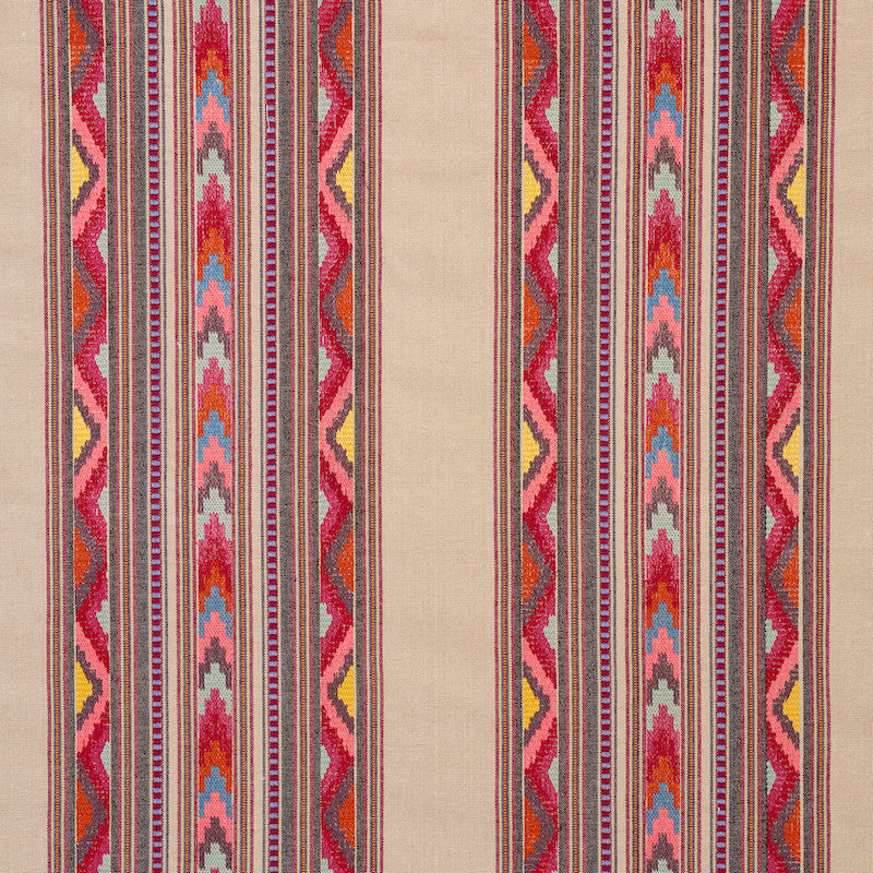 Zarzuela Stripe Embroidery Multi 78392 by Schumacher Designer Fabric EXQUISITE EMBROIDERIES COTTON 68% LINEN 32% INDIA </p><p>Repeat: Horizontal: 13 1/4" (34CM) and Vertical: 7 7/8" (20CM) 53 - Swanky Fabrics -