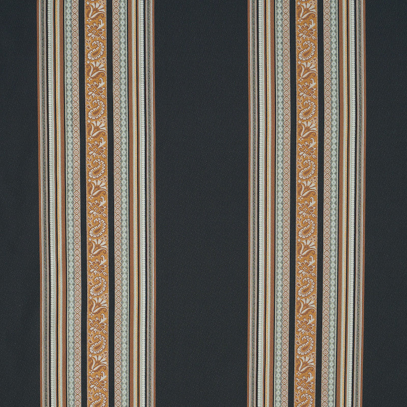 Markova Stripe Black 78600 by Schumacher Designer Fabric RIVE GAUCHE COTTON 84% VISCOSE 16% INDIA MARTINDALE 40,000 </p><p>Repeat: Horizontal: 13 1/2" (34CM) and Vertical: 3 7/8" (10CM) 53.5 - Swanky Fabrics -