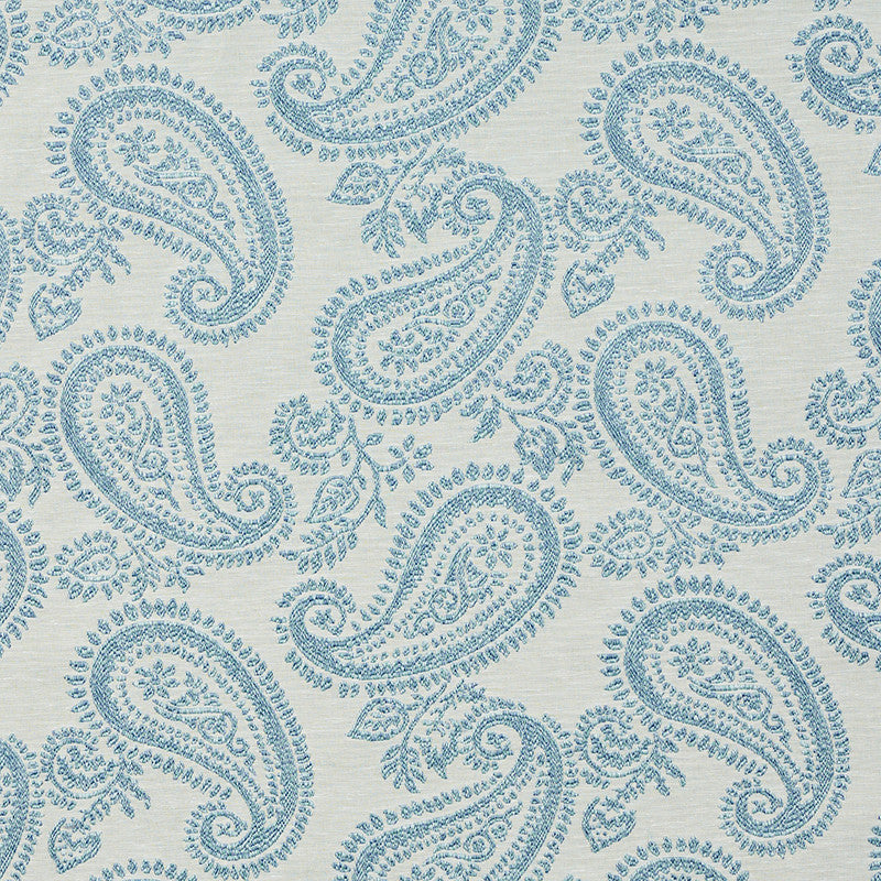 Milena Paisley Sky 78721 by Schumacher Designer Fabric NEW TRADITIONAL II COTTON 45% VISCOSE 32% ITALY MARTINDALE 10,000 </p><p>Repeat: Horizontal: 13 3/4" (35CM) and Vertical: 13 1/2" (34CM) 55 - Swanky Fabrics -