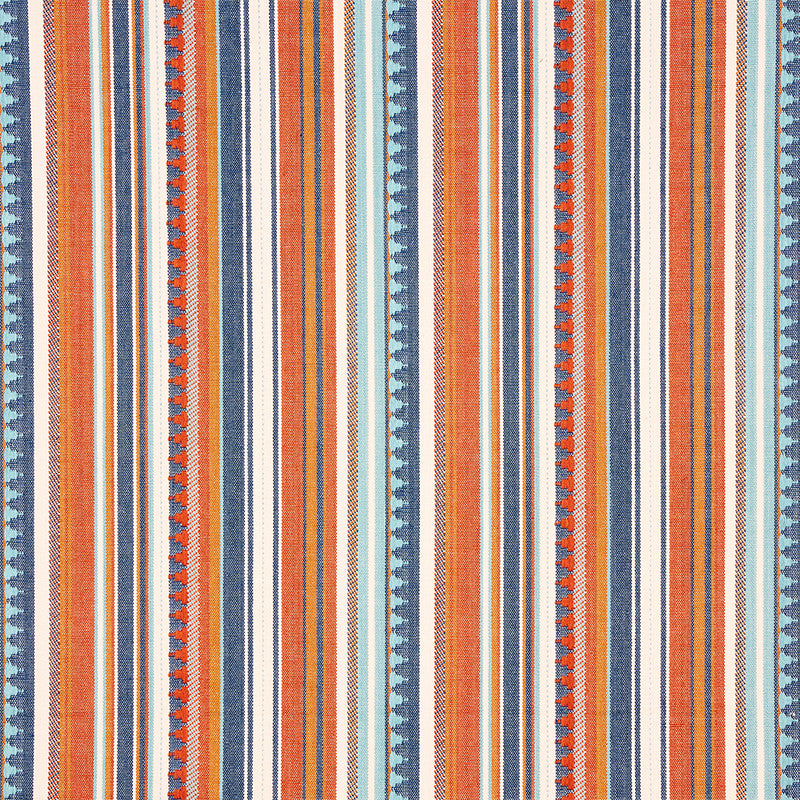 Zuni Stripe Blue & Orange 78730 by Schumacher Fabric Schumacher Fabric Zuni Stripe Blue & Orange 78730Fabric COTTON 100% INDIA </p><p>Repeat: H: HORZ. 14 1/2" (37CM) , V: VERT. 4" (10CM) 54.75 - Fabric Carolina -
