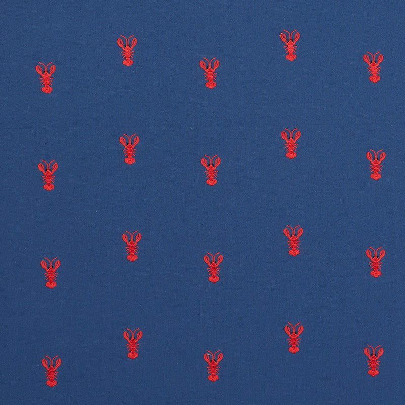 Lobster Embroidery Navy 78800 by Schumacher Fabric Schumacher Fabric Lobster Embroidery Navy 78800Fabric COTTON 100% INDIA </p><p>Repeat: H: HORZ. 8 1/2" (22CM) , V: VERT. 5 1/8" (13CM) 57.5 - Fabric Carolina -