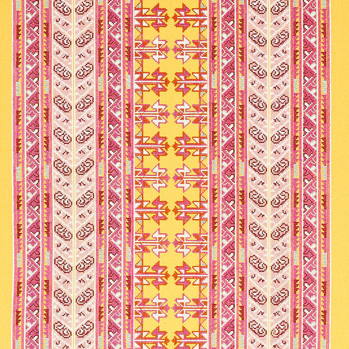 Vinka Embroidery Pink & Yellow 79622 by Schumacher Designer Fabric BOHEMIA COTTON 52% RAYON 48% INDIA </p><p>Repeat: Horizontal: 26 1/2" (67CM) and Vertical: 7 7/8" (20CM) 53 - Swanky Fabrics -