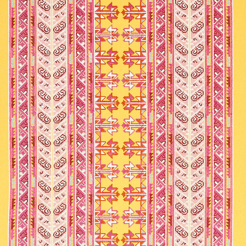 Vinka Embroidery Pink & Yellow 79622 by Schumacher Fabric Schumacher Fabric Vinka Embroidery Pink & Yellow 79622Fabric COTTON 52% INDIA </p><p>Repeat: H: HORZ. 26 1/2" (67CM) , V: VERT. 7 7/8" (20CM) 53 - Fabric Carolina -