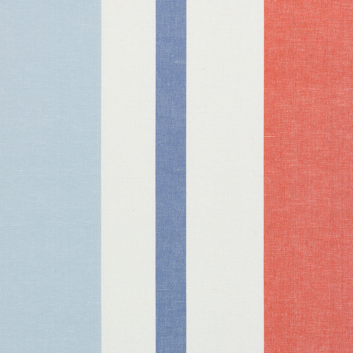 Lolland Linen Stripe Sky & Coral 79662 by Schumacher Designer Fabric SCANDINAVIAN MODERN LINEN 60% COTTON 40% INDIA </p><p>Repeat: Horizontal: HORZ 54" (137CM) and Vertical: 54 - Swanky Fabrics -
