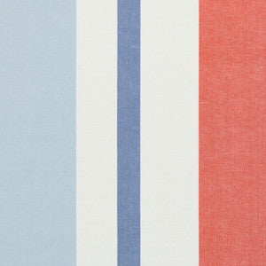 Schumacher Fabric Lolland Linen Stripe Sky & Coral 79662