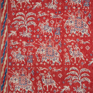 Brunschwig & Fils Fabric Aralam Print Flame/Cadet