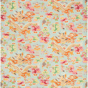 Brunschwig & Fils Fabric Ming Dragon Print Aqua