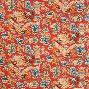 Brunschwig & Fils Fabric Ming Dragon Print Claret