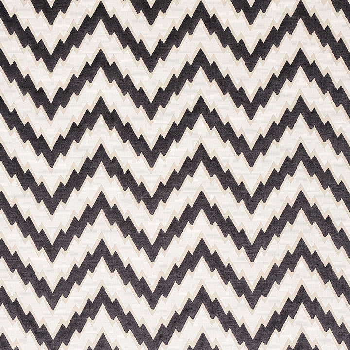 Florentine Chevron Velvet Black 80220 by Schumacher Designer Fabric CUT & PATTERNED VELVETS VISCOSE 83% COTTON 17% BELGIUM </p><p>Repeat: Horizontal: 6 3/5" (17CM) and Vertical: 3" (8CM) 54.3333 - Swanky Fabrics -