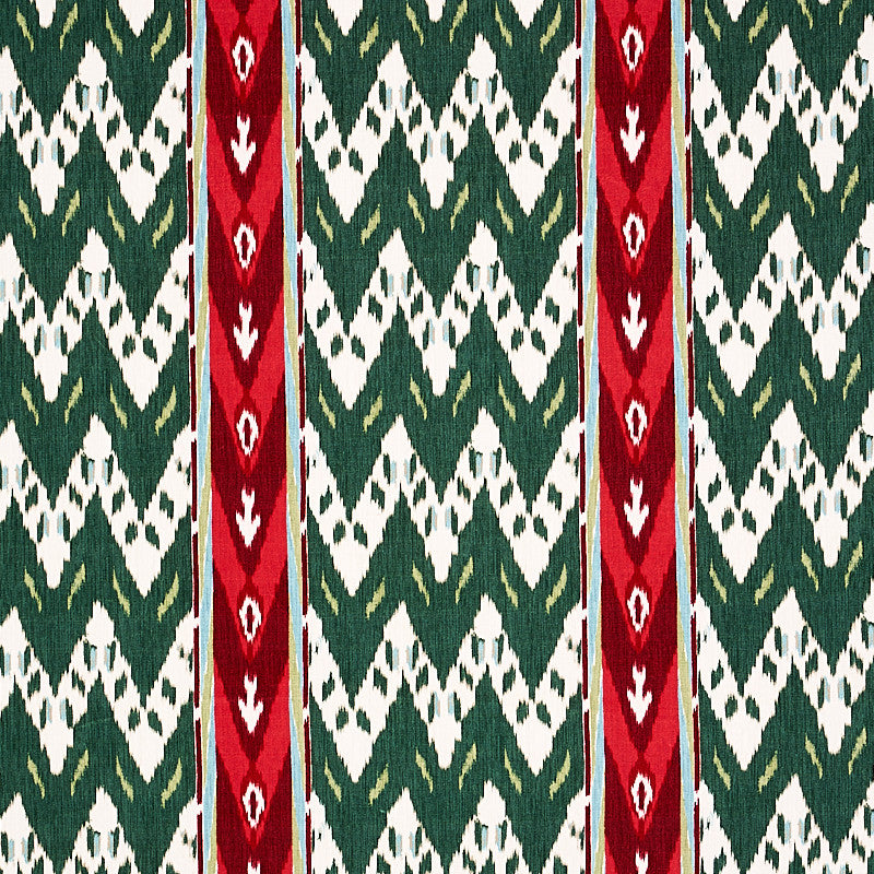 Samar Ikat Velvet Green 80241 by Schumacher Designer Fabric CUT & PATTERNED VELVETS COTTON 90% POLYESTER 10% THAILAND MARTINDALE 20,000 </p><p>Repeat: Horizontal: 13 1/2" (34CM) and Vertical: 6 5/8" (17CM) 55.5 - Swanky Fabrics -