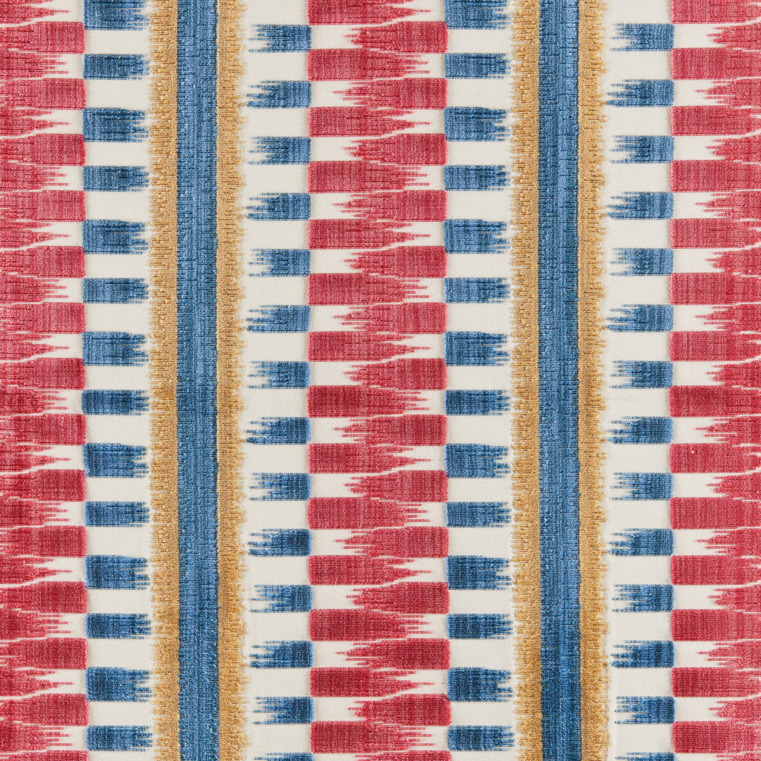 Brunschwig & Fils Fabric Flamme Velvet - Red/Blue