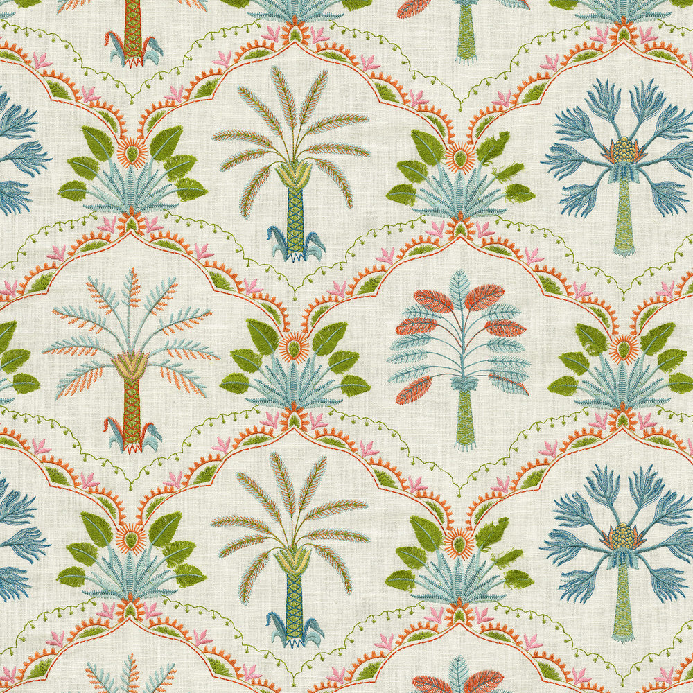 Daintree Emb Tropical 802910 by Tommy Bahama Home Designer Fabric Base 100% cotton Emb: 100% rayon India 51000 Horizontal: 25.5 and Vertical: 15 54 - Swanky Fabrics -