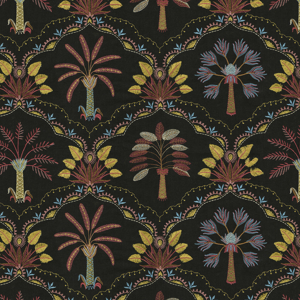 Daintree Emb Noir 802912 by Tommy Bahama Home Designer Fabric Base 100% cotton Emb: 100% rayon India 51000 Horizontal: 25.5 and Vertical: 15 54 - Swanky Fabrics -