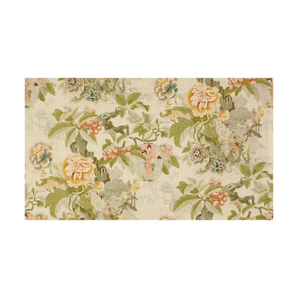 Chinese Lantern Greens/ by Lee Jofa Designer Fabric LINEN - 100% Thailand LIGHT Horizontal: 0 and Vertical: 28.5 50 - Swanky Fabrics -