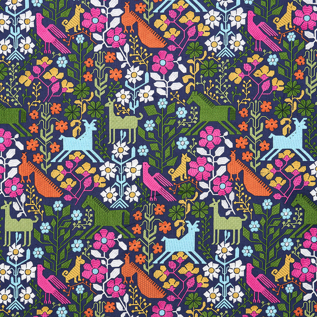 Schumacher Fabric Lupita Embroidery - Multi On Navy