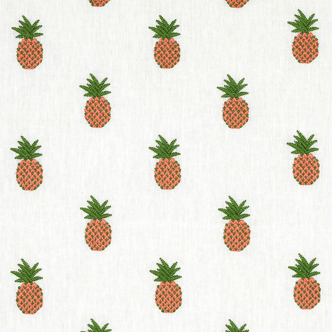 Schumacher Fabric Pineapple Embroidery - Apricot On Ivory