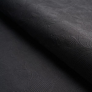 Schumacher Fabric Quilted Scroll Matelasse Pitch Black 81591
