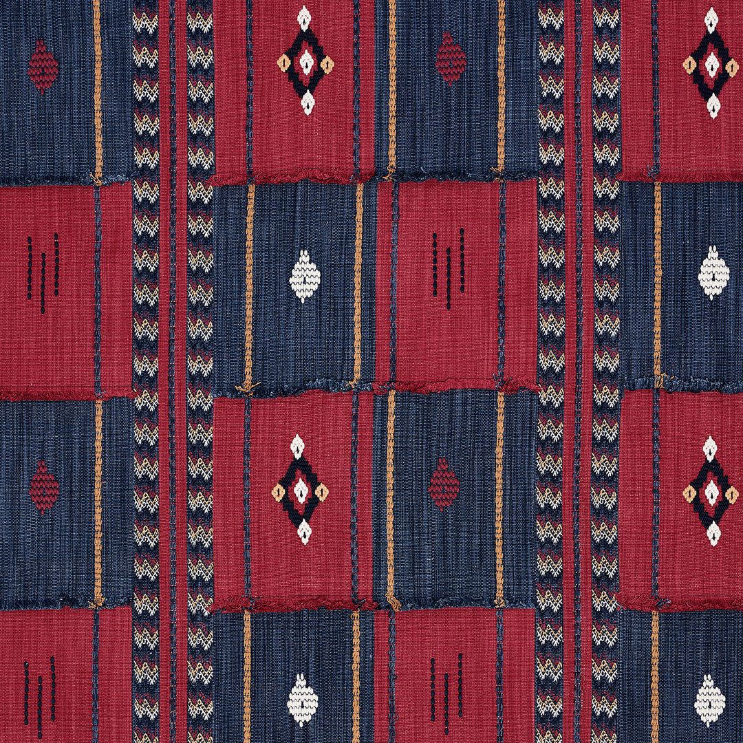 Schumacher Fabric Aravali Patchwork - Cerise And Ink