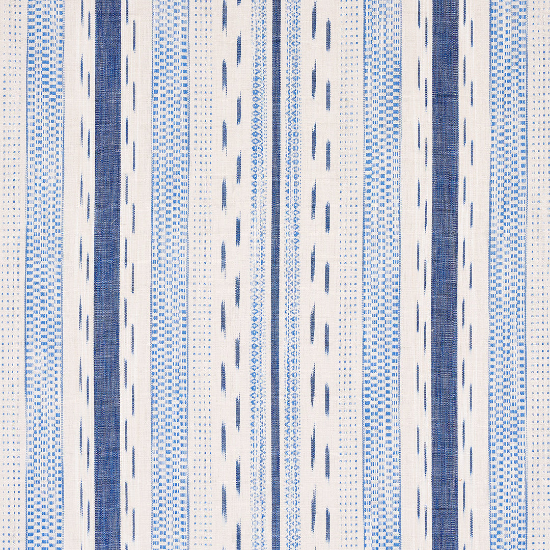Schumacher Fabric Mirza Ikat Stripe - Blue On Natural