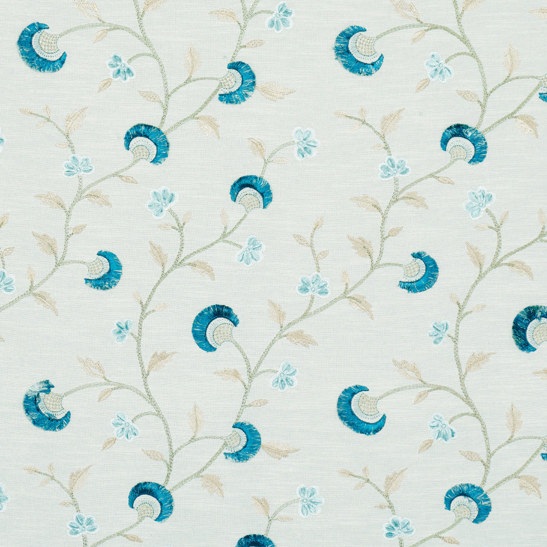 Schumacher Fabric Iyla Embroidery - Mineral & Teal