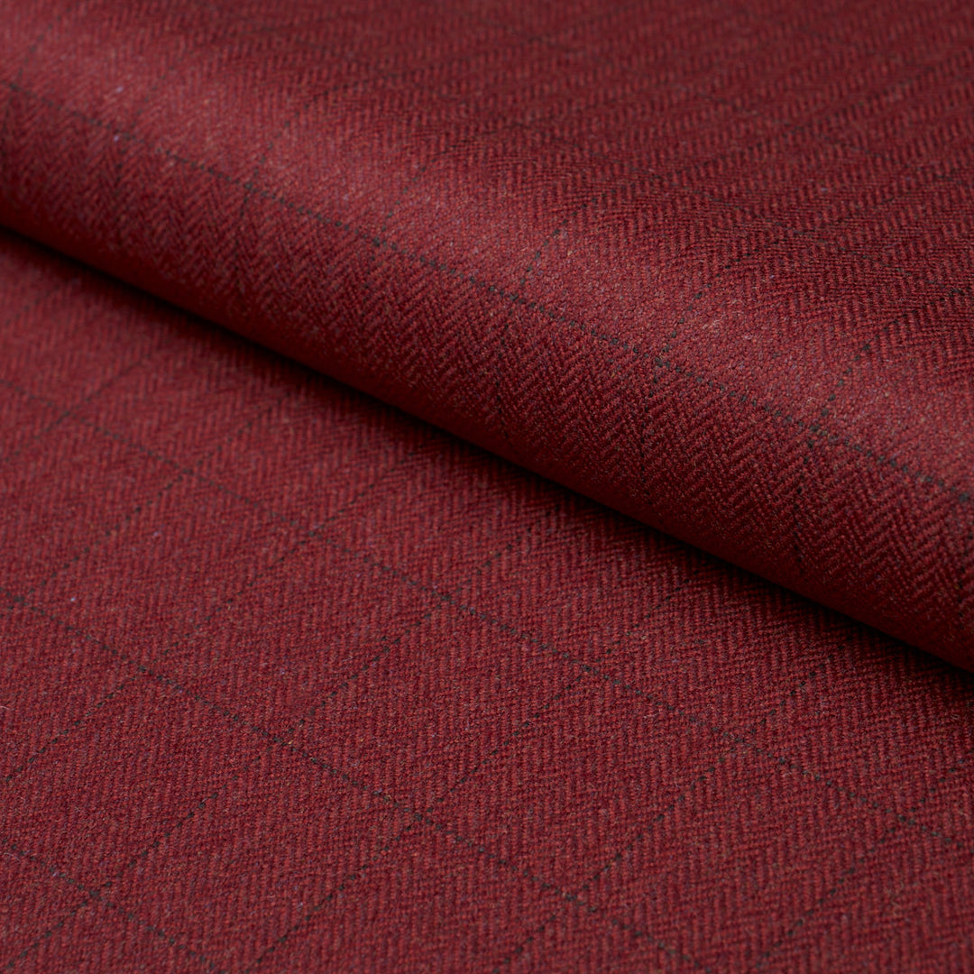 Schumacher Fabric Thompson Merino Windowpane - Scarlet