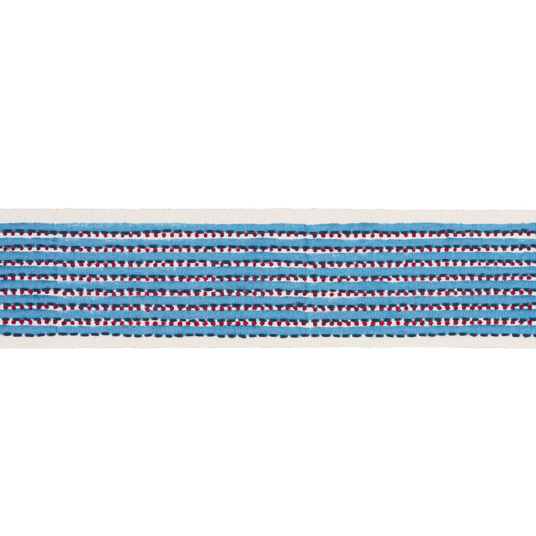 Schumacher Trim Stripe & Dot Hand Block Trim - Blue