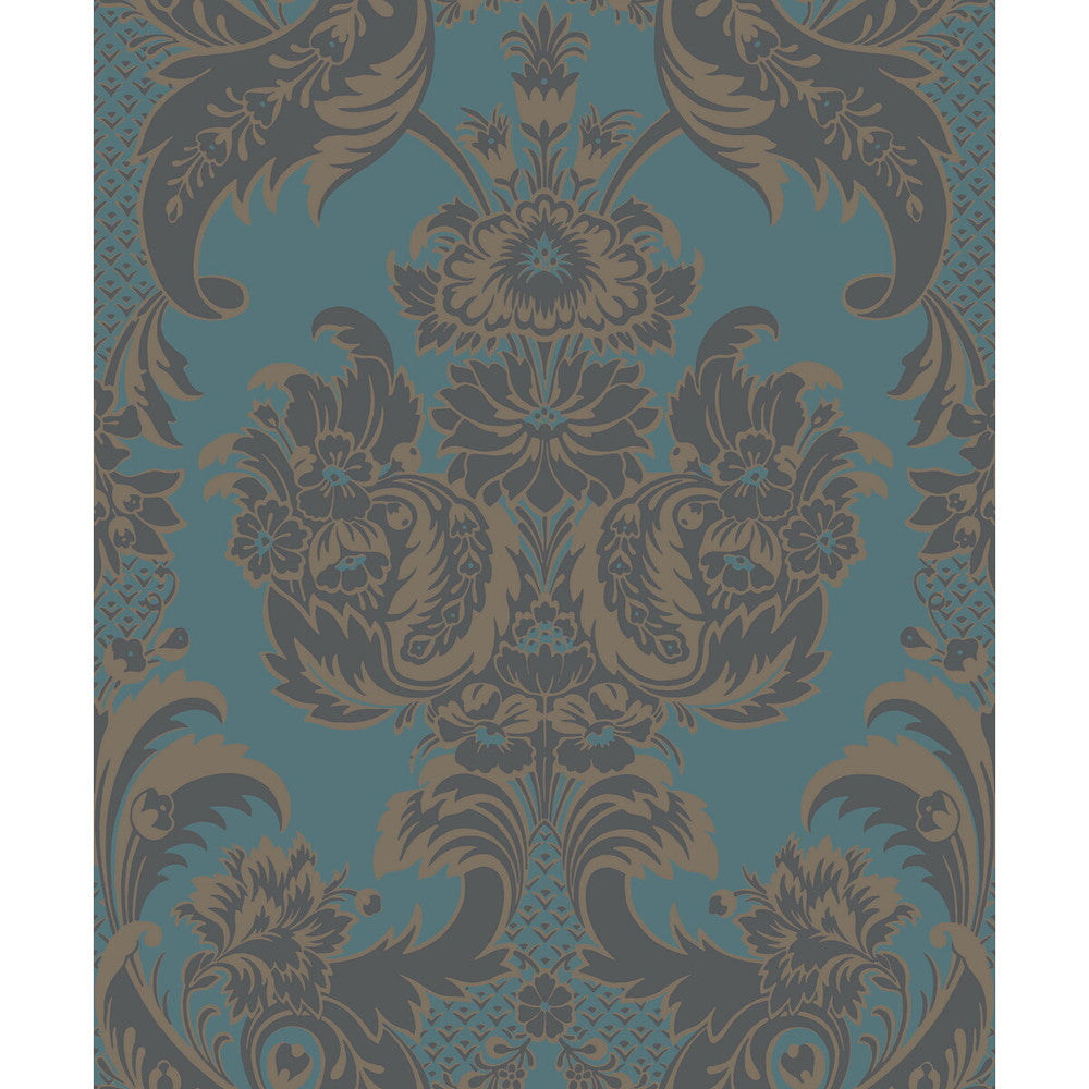Wyndham Teal And Charcoal by Cole & Son Designer Wallcovering COLE & SON ALBEMARLE PAPER - 100% United Kingdom Horizontal: and Vertical: 25.22 21 - Swanky Fabrics -