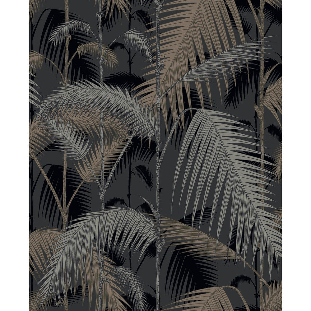 Palm Jungle Silver/Black by Cole & Son Designer Wallcovering CONTEMPORARY RESTYLED PAPER - 100% United Kingdom Horizontal: 20.5 and Vertical: 25 20.5 - Swanky Fabrics -