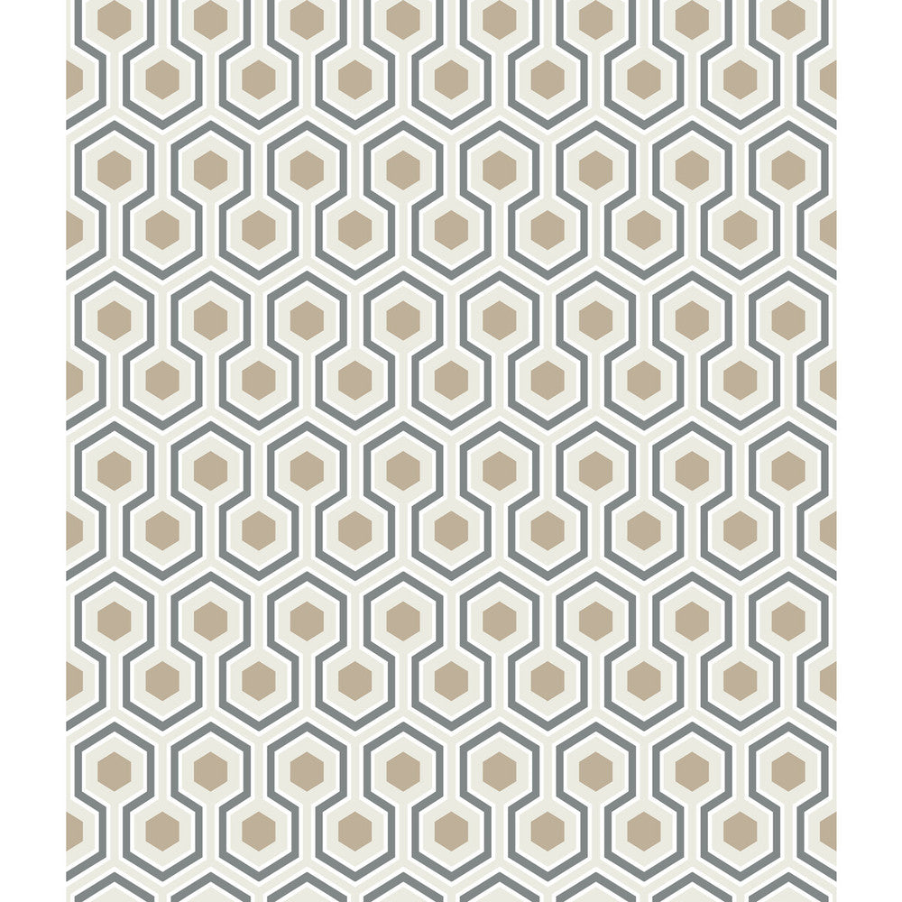 Hicks Hexagon Gilver/Wt/Bk by Cole & Son Designer Wallcovering CONTEMPORARY RESTYLED PAPER - 100% United Kingdom Horizontal: 20.5 and Vertical: 4 20.5 - Swanky Fabrics -
