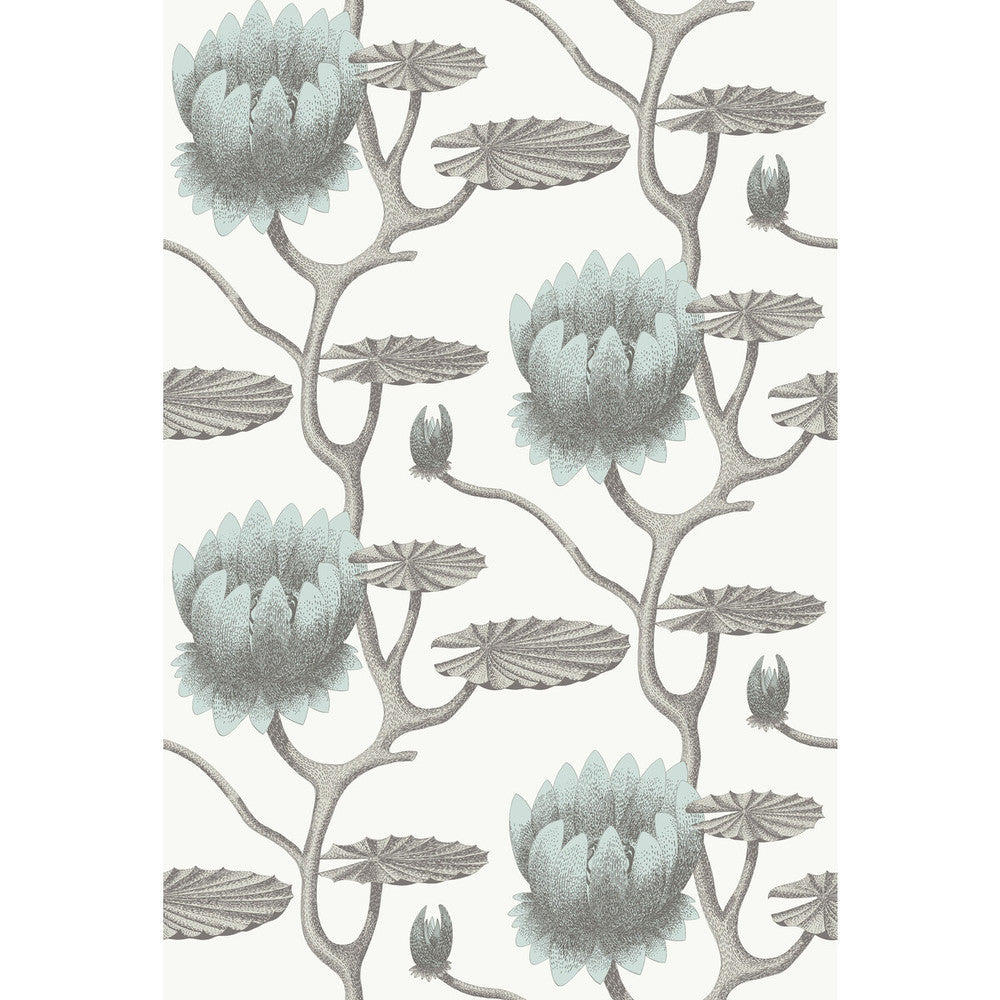 Summer Lily Aqua/White by Cole & Son Designer Wallcovering CONTEMPORARY RESTYLED PAPER - 100% United Kingdom - Horizontal: 27 and Vertical: 19.75 27 - Swanky Fabrics -