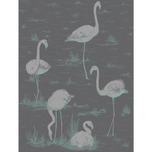 Cole & Son Wallpaper Flamingos Teal/Slvr/Bk