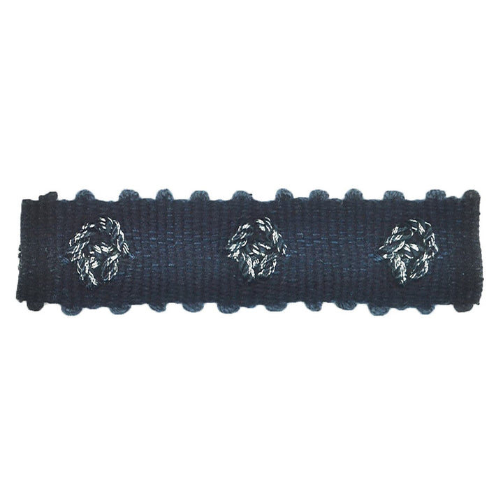 Abruzzi 6 Indigo by Stout Trim Stout Trim Abruzzi 6 IndigoTrim MOONDUST TRIM 48%SVI 37%LIN 15%MTL CHINA </p><p>Repeat: H: 0.000, V: 0.000 0.88 in - Fabric Carolina -
