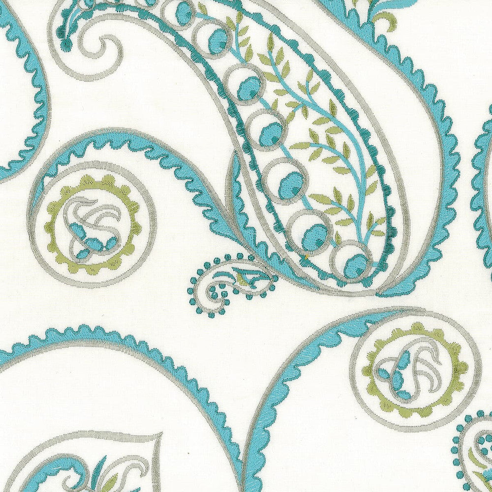 Acapulco 1 Lagoon by Stout Designer Fabric EMBROIDERY IV 100%COT INDIA </p><p>Repeat: 15.75 54 in - Swanky Fabrics -