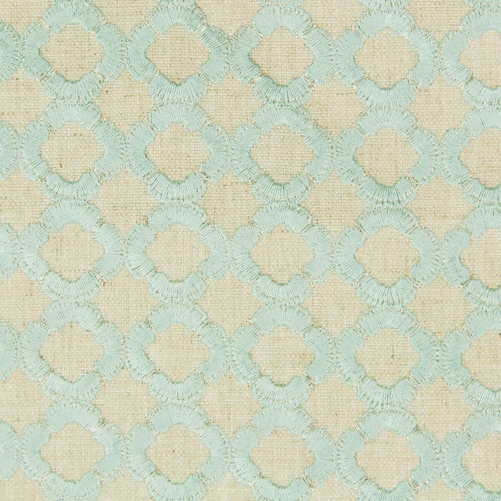 Accurate 2 Shoreline by Stout Designer Fabric Comfortable Living Seamist/Aqua 70% Polyester 30% Linen Embroidery INDIA CATB 117-2013 FLAME RETARDANT-U.F.A.C. CLASS 1 (OR A) WYZENBEEK 43 000 DOUBLE RUB WEAR TEST (HEAVY DUTY) Horizontal: 1.375 and Vertical: 1.25 52 in - Swanky Fabrics -